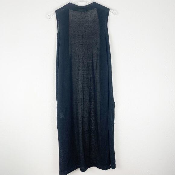 J. Jill Sweater‎ Women Small Linen Blend Long Black Neutral Duster Open Cardigan - Picture 3 of 6